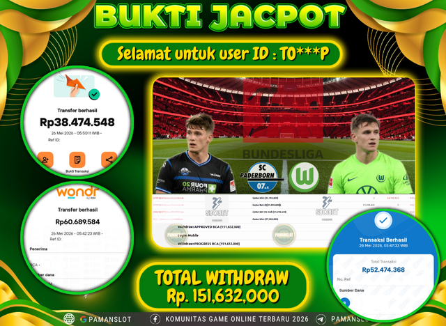 Selamat kepada Member PAMANSLOT SBO SPORTSBOOK - FOOTBALL : TO***P