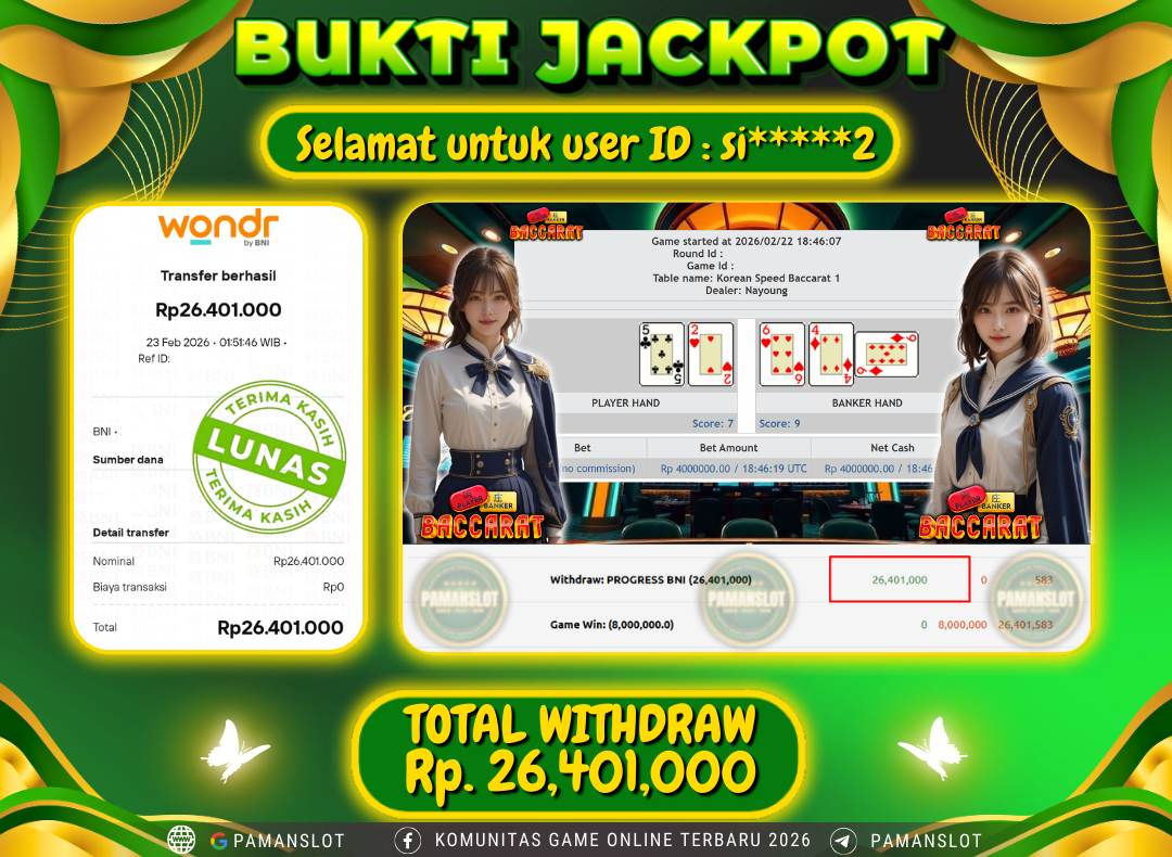 PAMANSLOT JACKPOT Game Live Games PP-Baccarat Rp.26,401,000- LUNAS