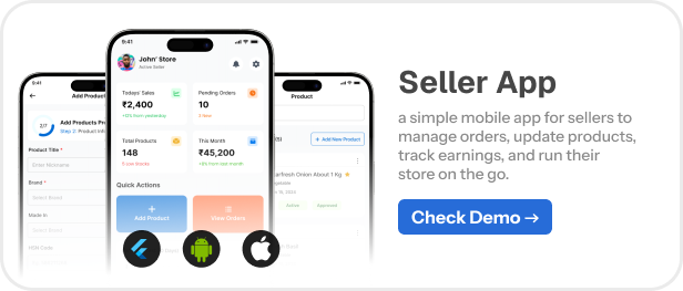 Seller App - Hyperlocal - Multivendor Complete Flutter App, Admin panel and Website