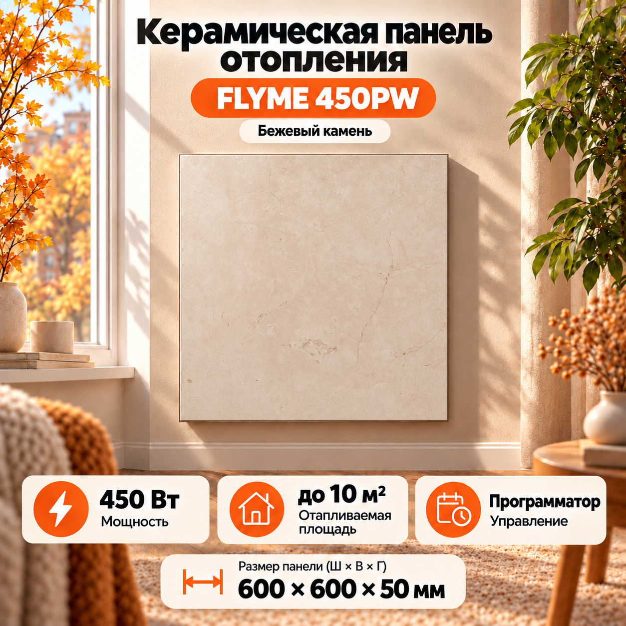 Керамическая панель FLYME 450PW бежевый камень с программатором