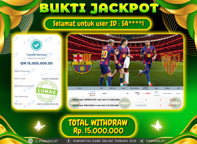 PAMANSLOT JACKPOT Game SABA SPORTSBOOK - Mix Parlay Rp.15,000,000- LUNAS