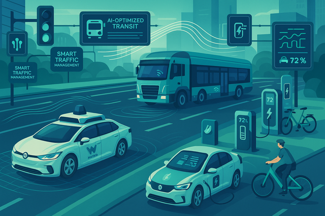Illustration for the article: AI in Transportation: Autonomous Vehicles and Smart Mobility Transform the Road