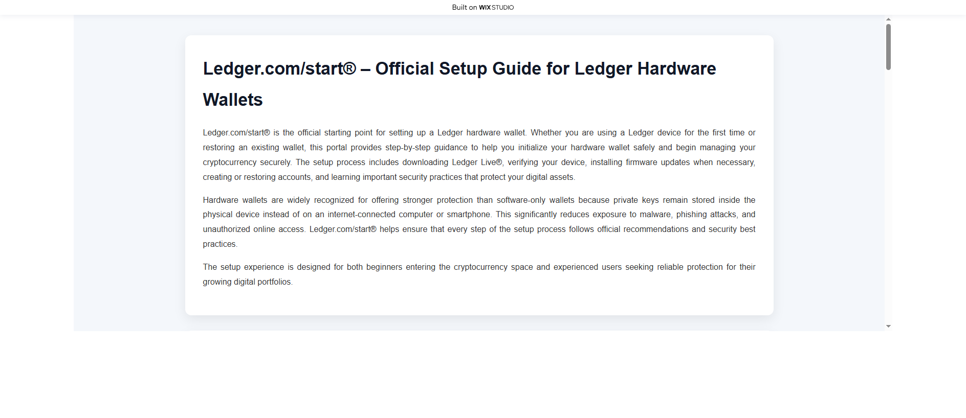 Forensic screenshot of startcmledgeio.wixstudio.com showing the phishing page layout