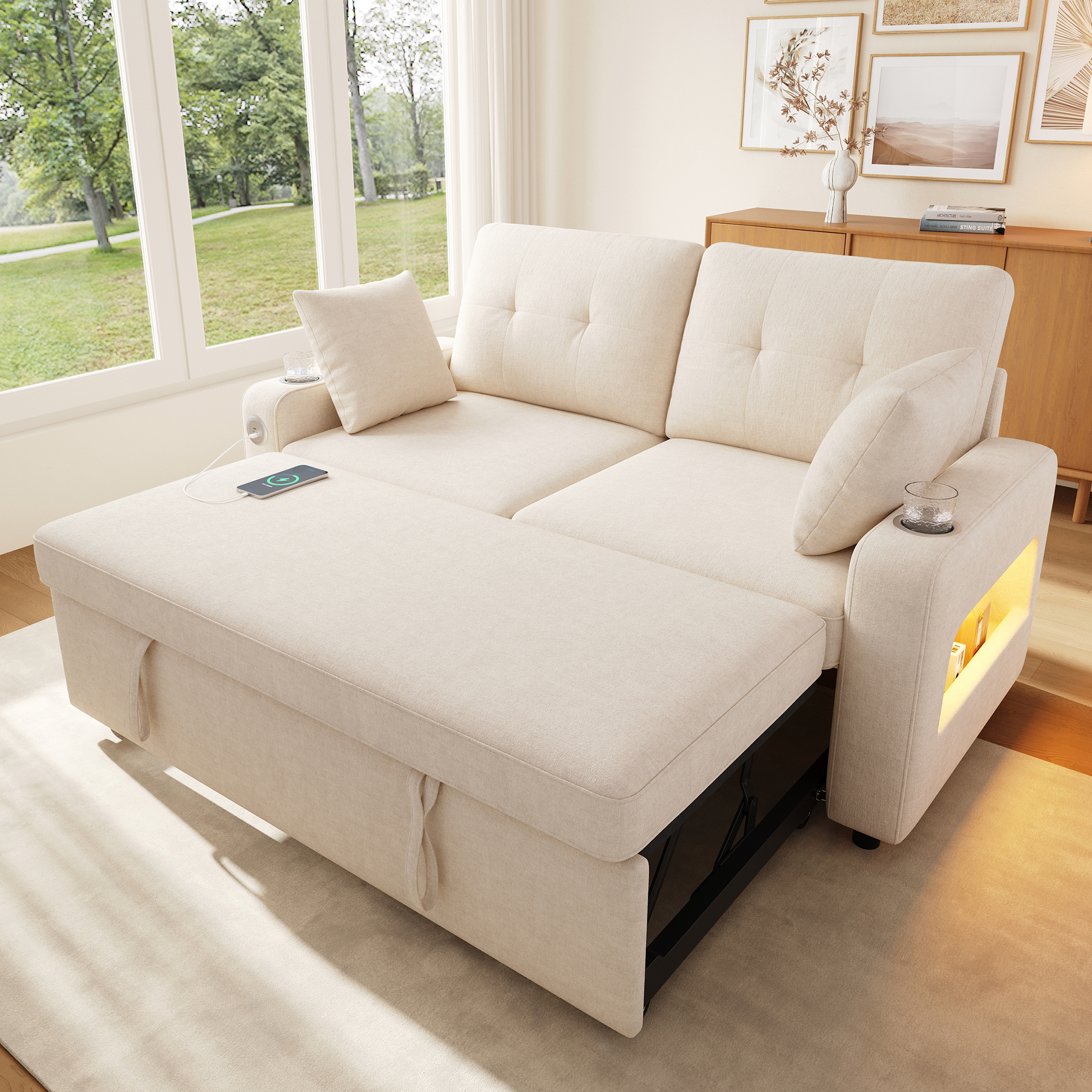 Canapé convertible beige - vue principale