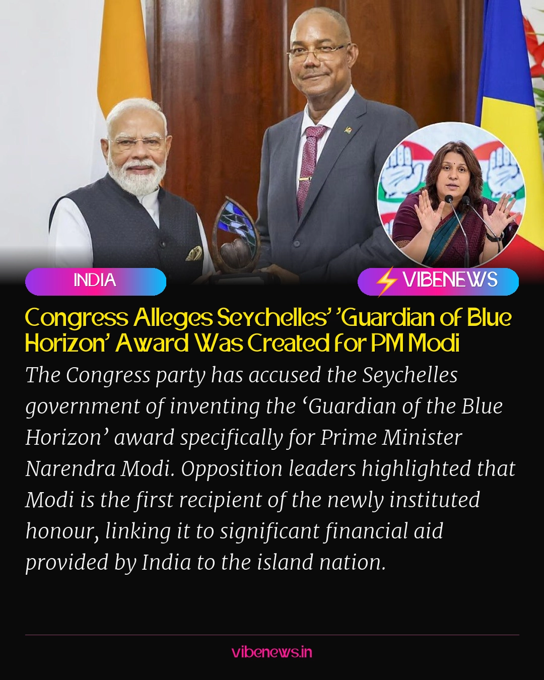 Congress Alleges Seychelles’ ‘Guardian of Blue Horizon’ Award Was Created for PM Modi