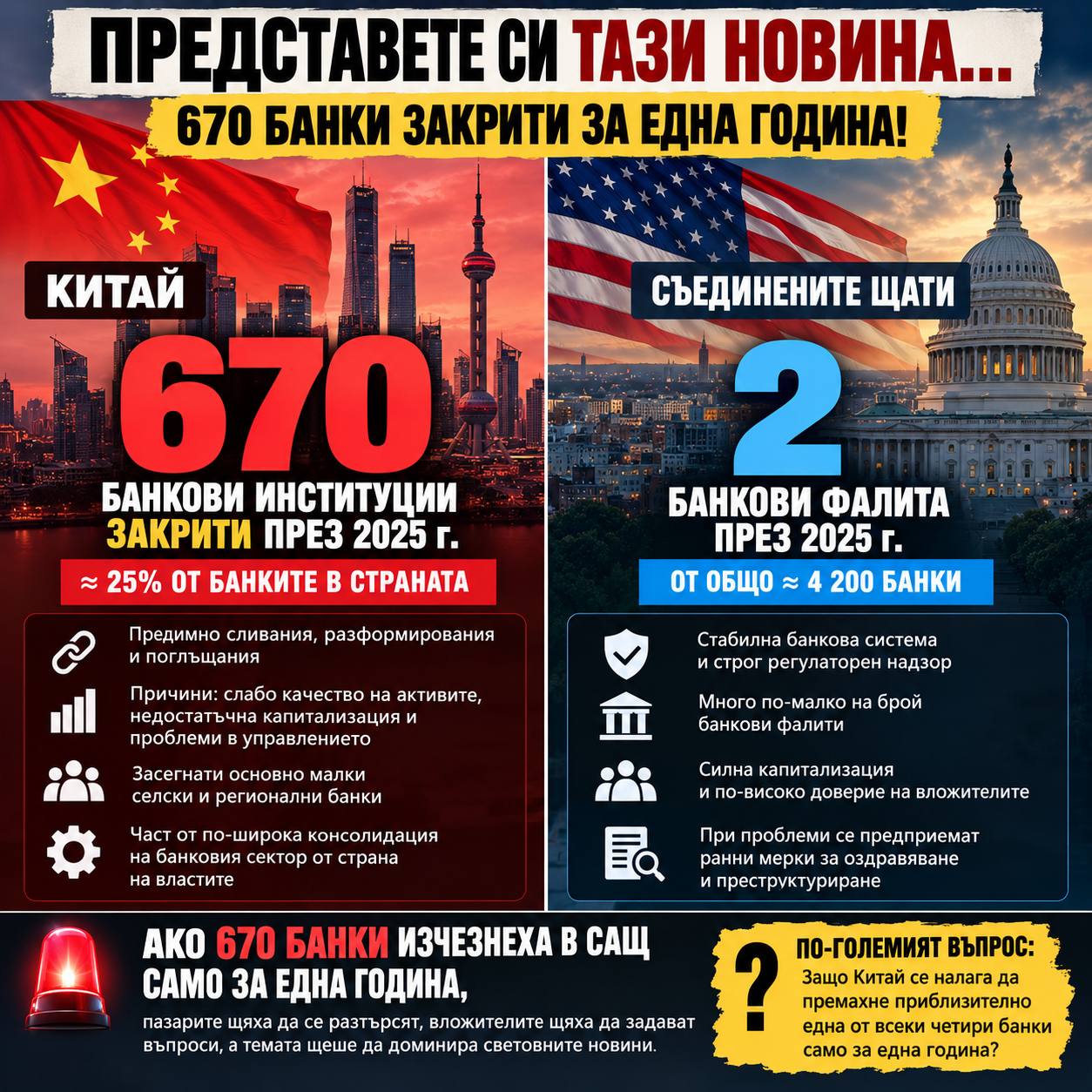 670 китайски банки изчезнаха за една година. Ако бяха американски?