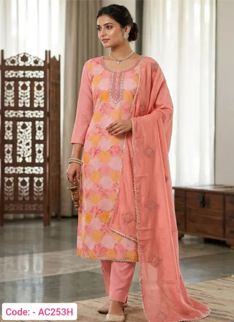 Peach color printed suit set