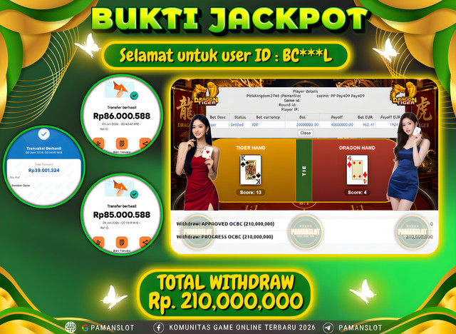 Selamat kepada Member PAMANSLOT Live PP - Dragon Tiger : BC***L