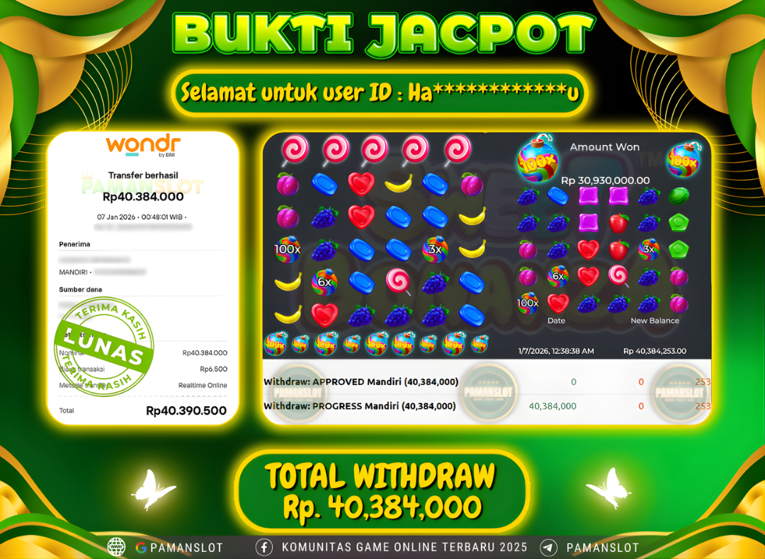 PAMANSLOT JACKPOT Game PP - Sweet Bonanza Rp.40,384,000- LUNAS