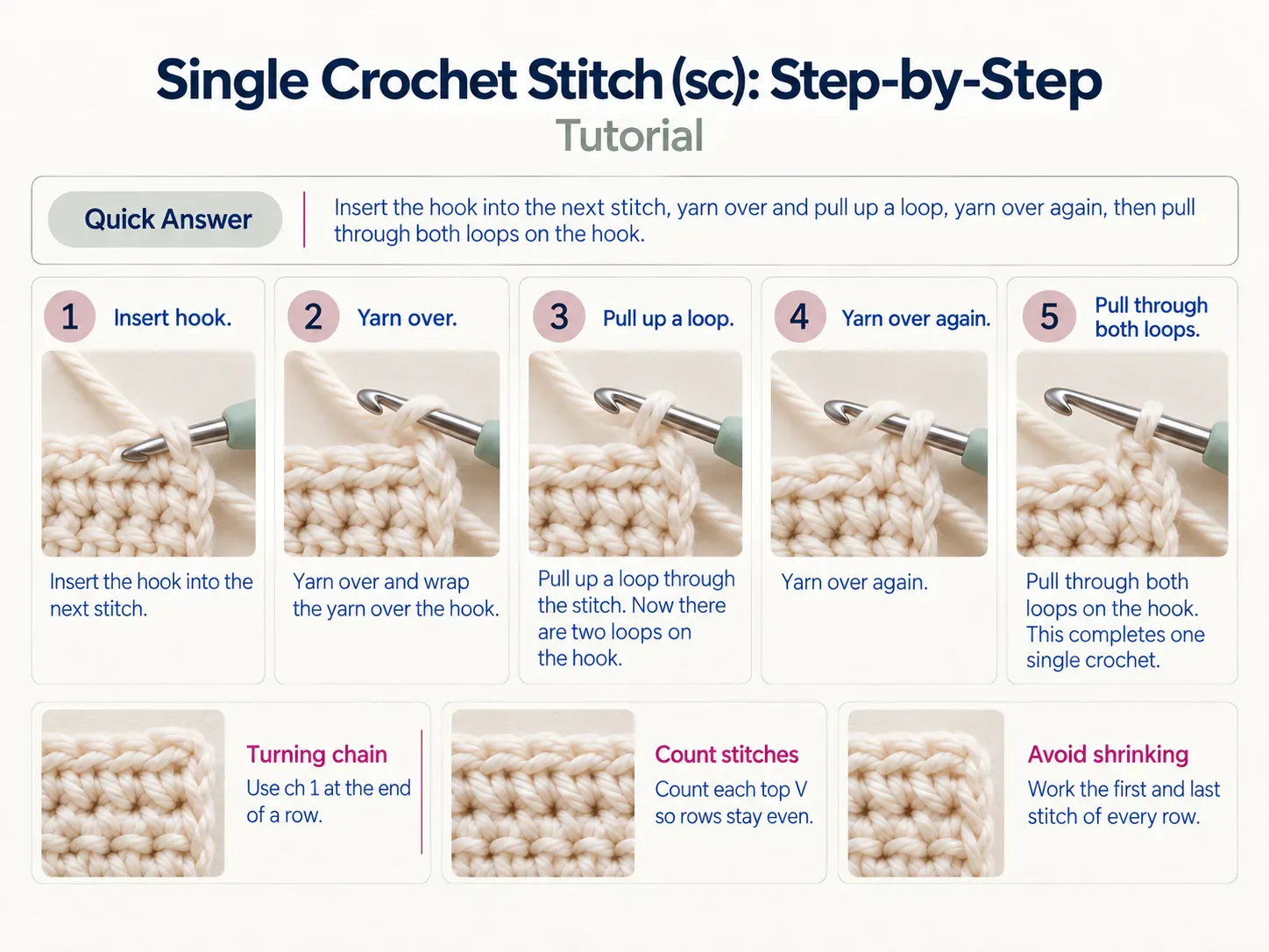 Single Crochet Stitch (sc): Step-by-Step