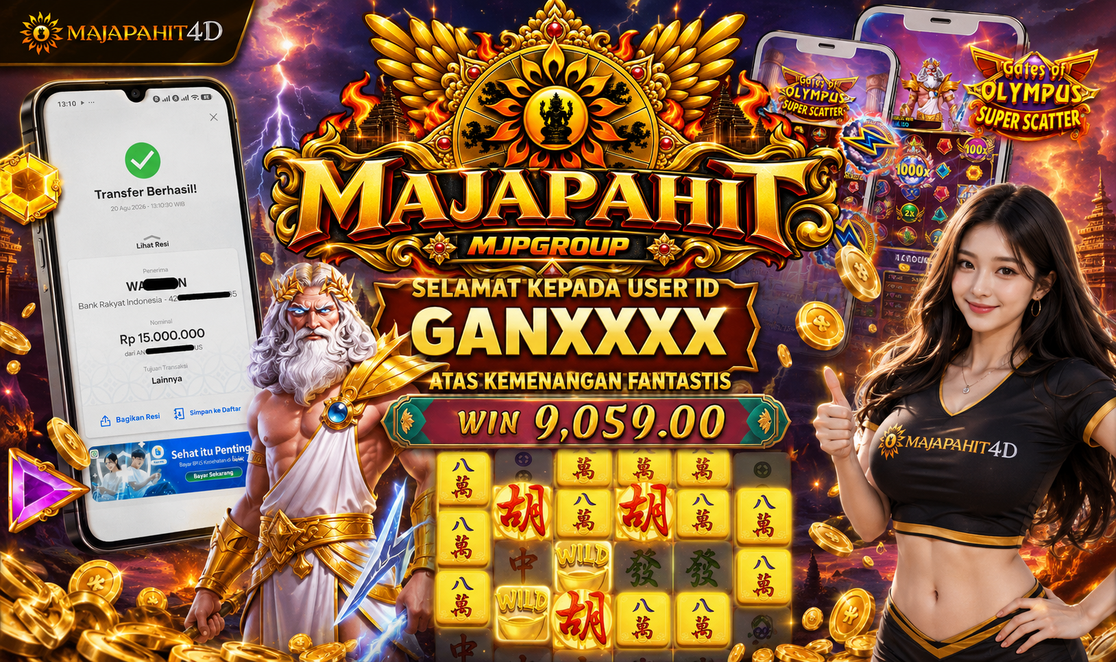 MAJAPAHIT4D JACKPOT GATE OF OLYMPUS SUPER & MAHYONG Rp.15.000.000.,- LUNAS
