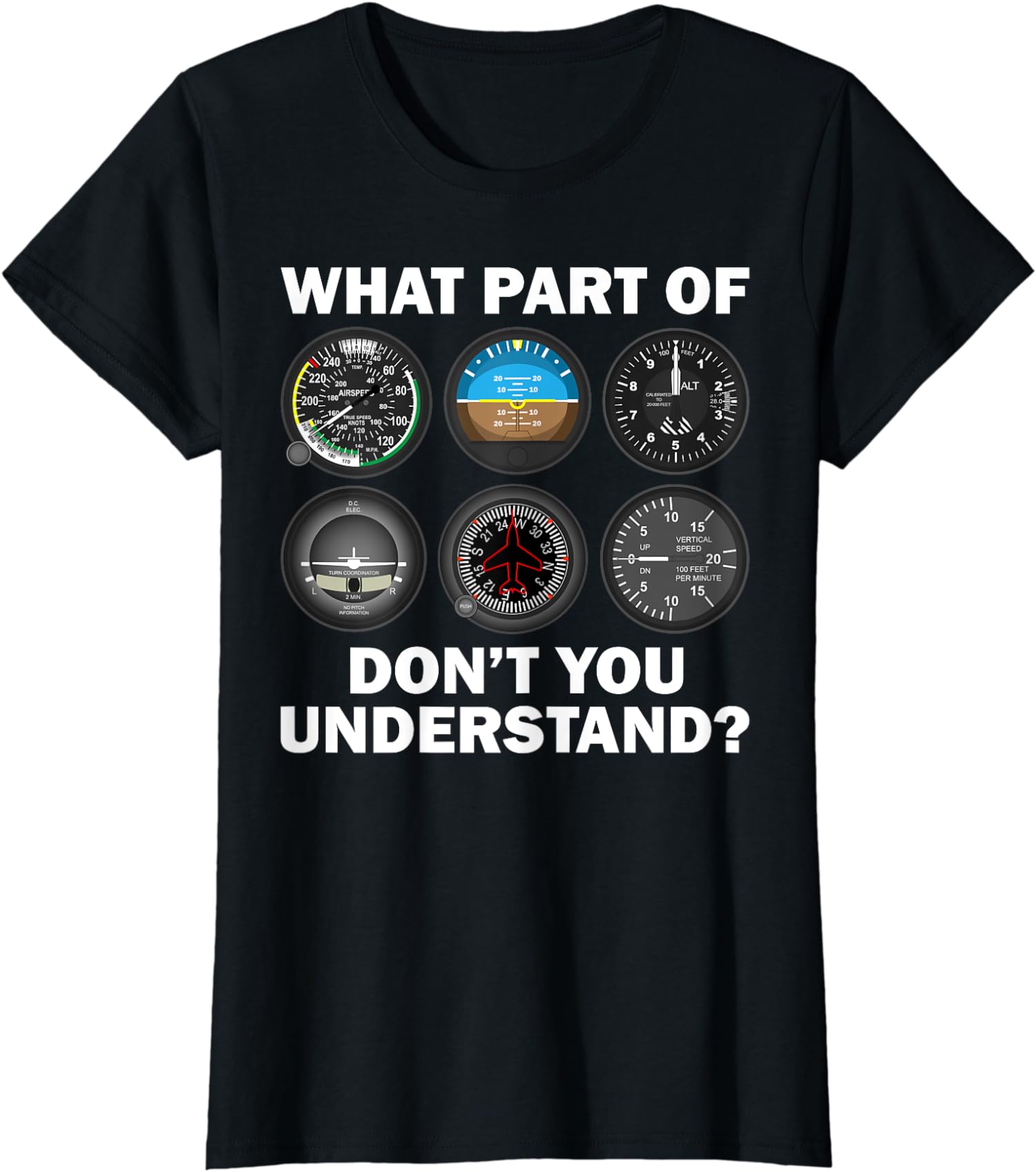 Funny Pilot Art Aviation Airline Pilot Instruments Ladies’ Crewneck T-Shirt