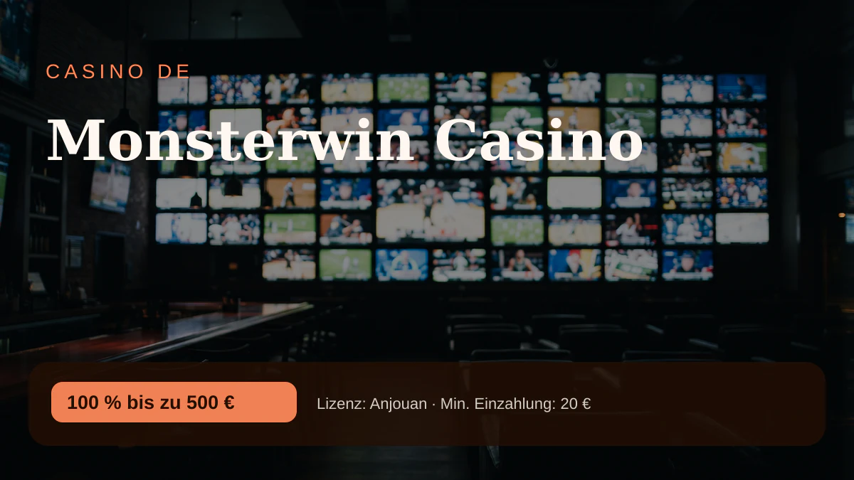 Monsterwin Casino — Willkommensbonus 100 % bis zu 500 € + 200 FS, Zahlungen: Visa, Skrill, Neteller, Paysafecard