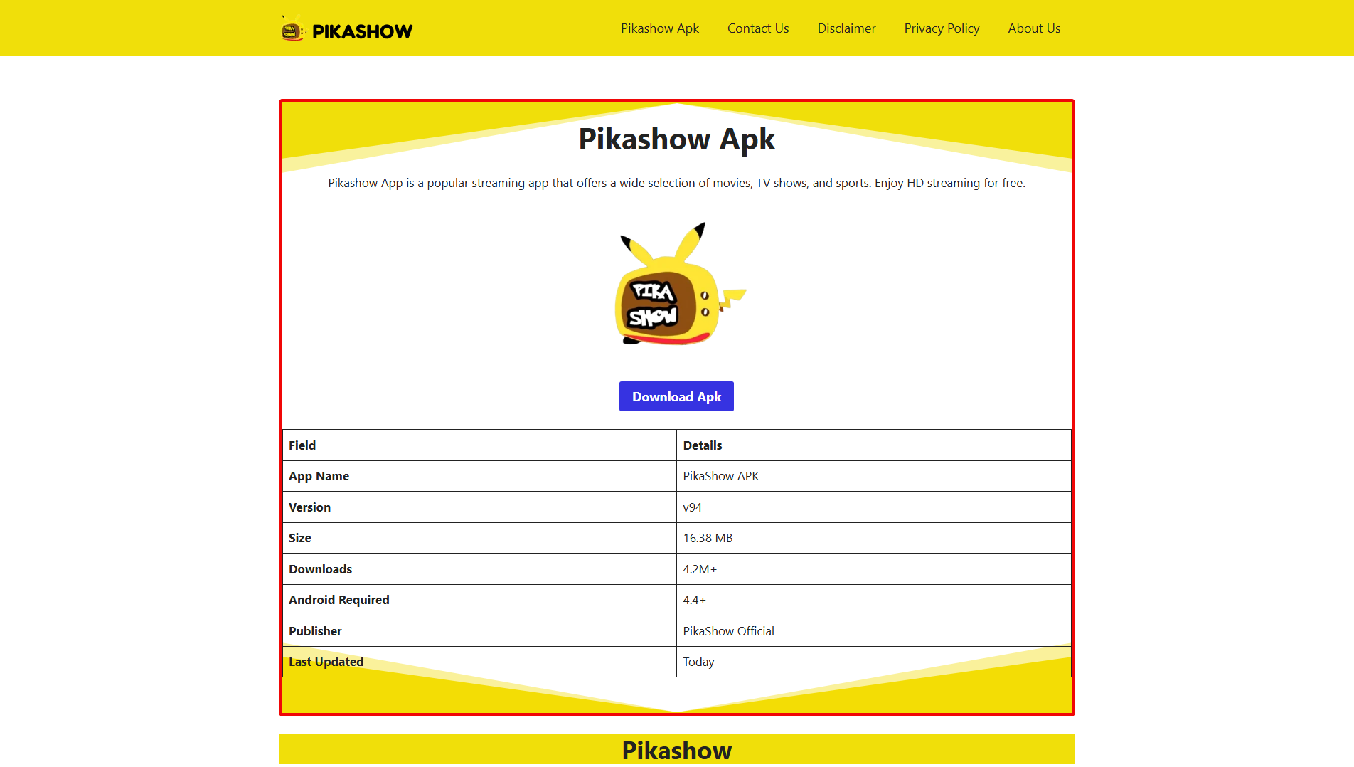 Stored capture of pikashowstv.com.co
