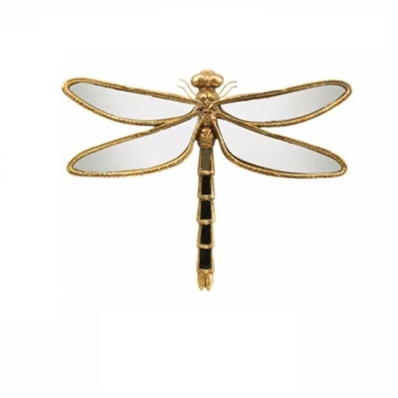 Vintage Resin Dragonfly Mirror Wall Art - Distressed Gold Finish, Handcrafted Decorative Insect Sculptures for Living Room, Bedroom, or Hallway - Unique Statement Pieces for French Country, Shabby Chic, or Eclectic Interiors