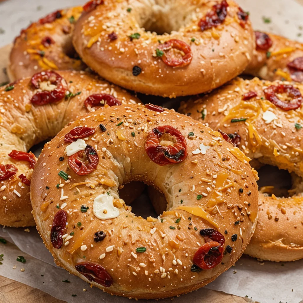 Sourdough Sun-Dried Tomato Bagels with Herbs and Cheese