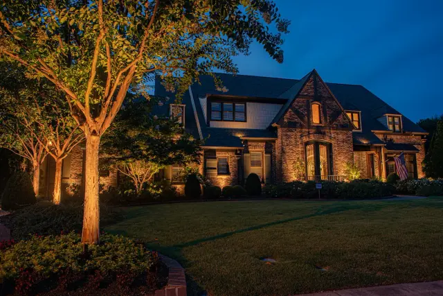 tree uplighting path lighting Oakville low voltage LED landscape lighting installation