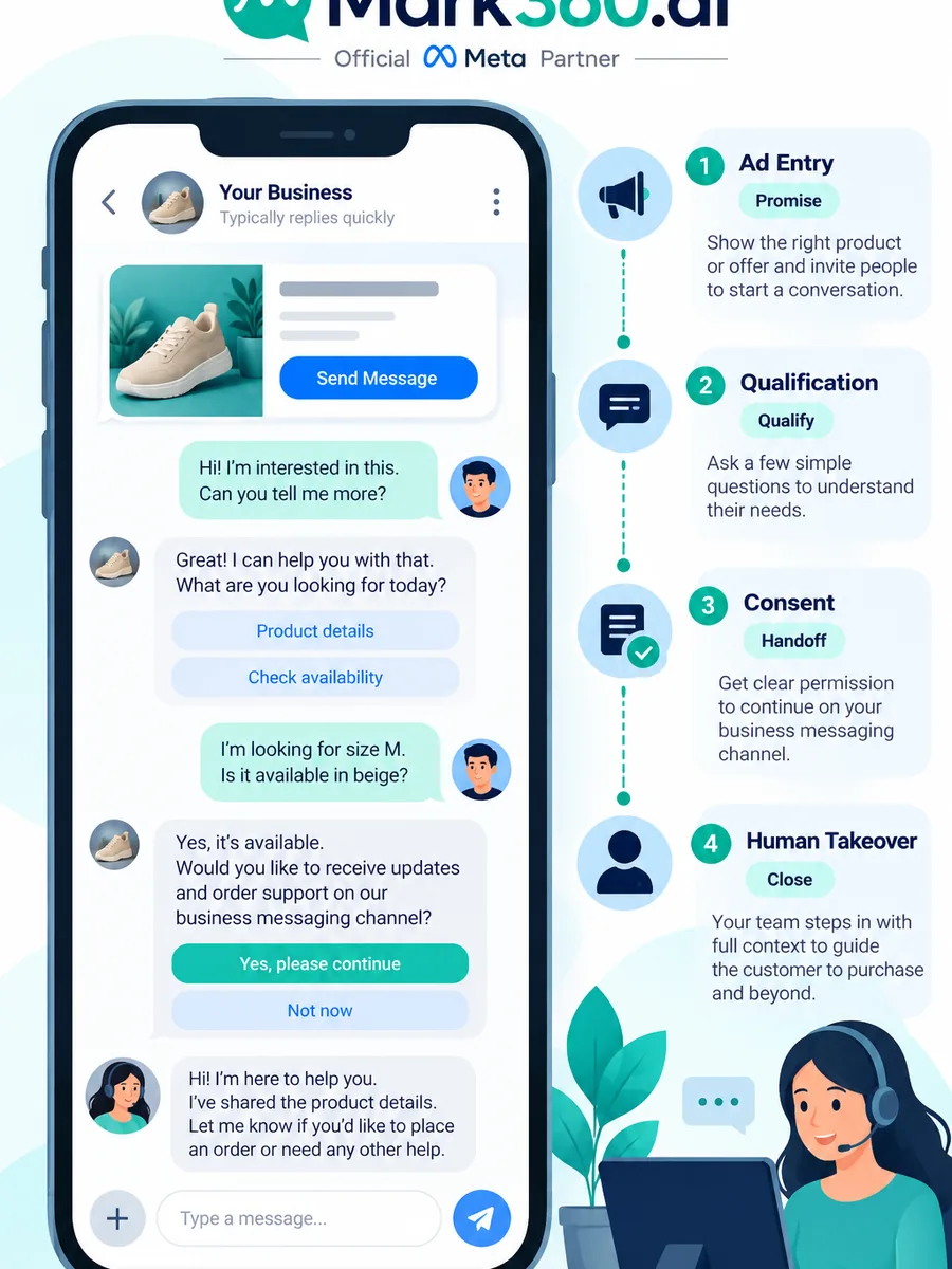 Click to Instagram DM Ads: Capture on IG, Close on WhatsApp (2026) — Try Mark360 free