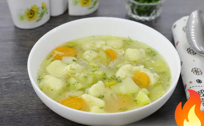 Постер Овощной суп с картофельно-сырными галушками