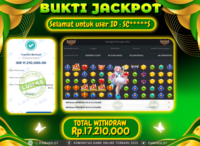 Selamat kepada Member PAMANSLOT Game Starlight Princess 1000  : SC*****S