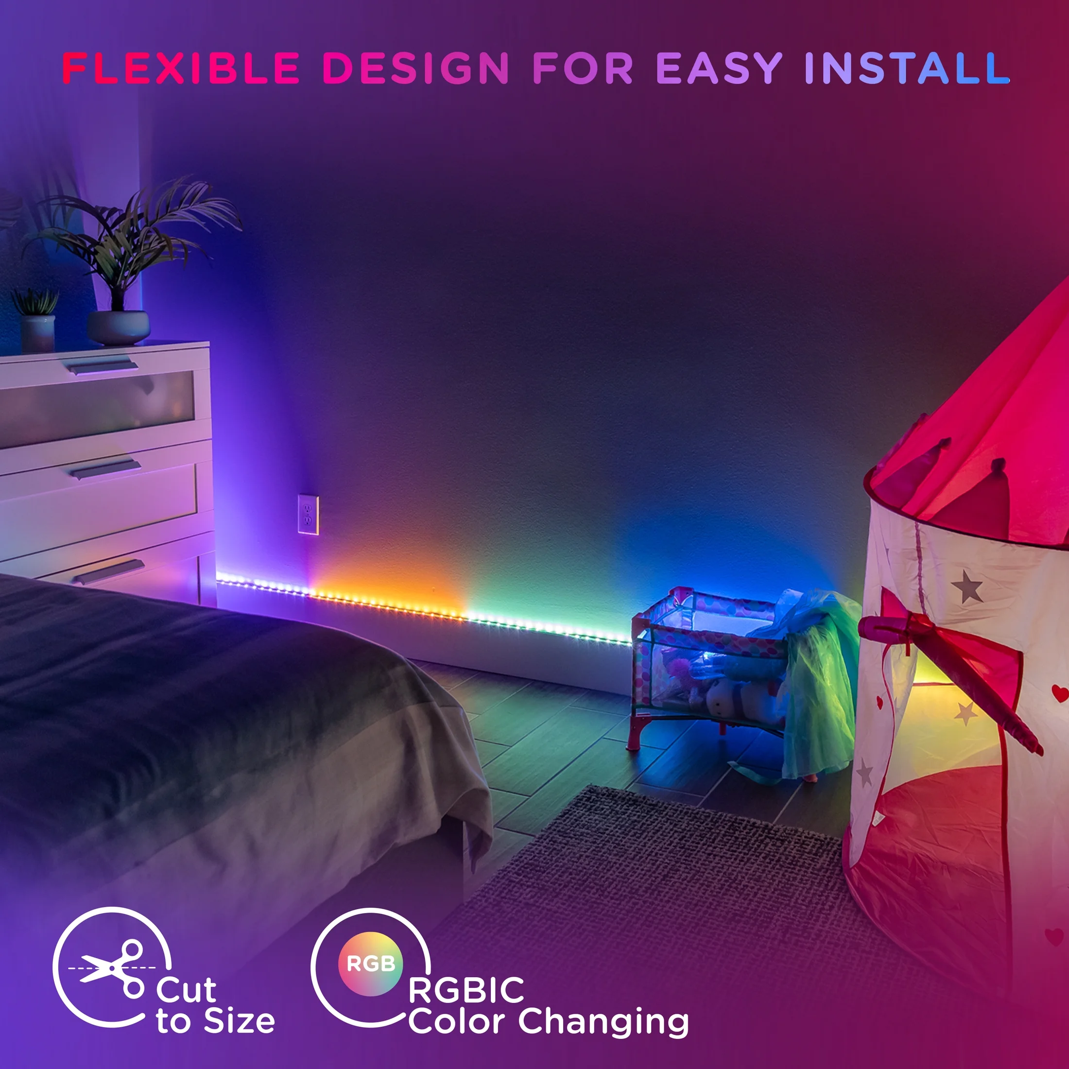 RGBIC smart LED accent lighting for gaming room and entertainment setup