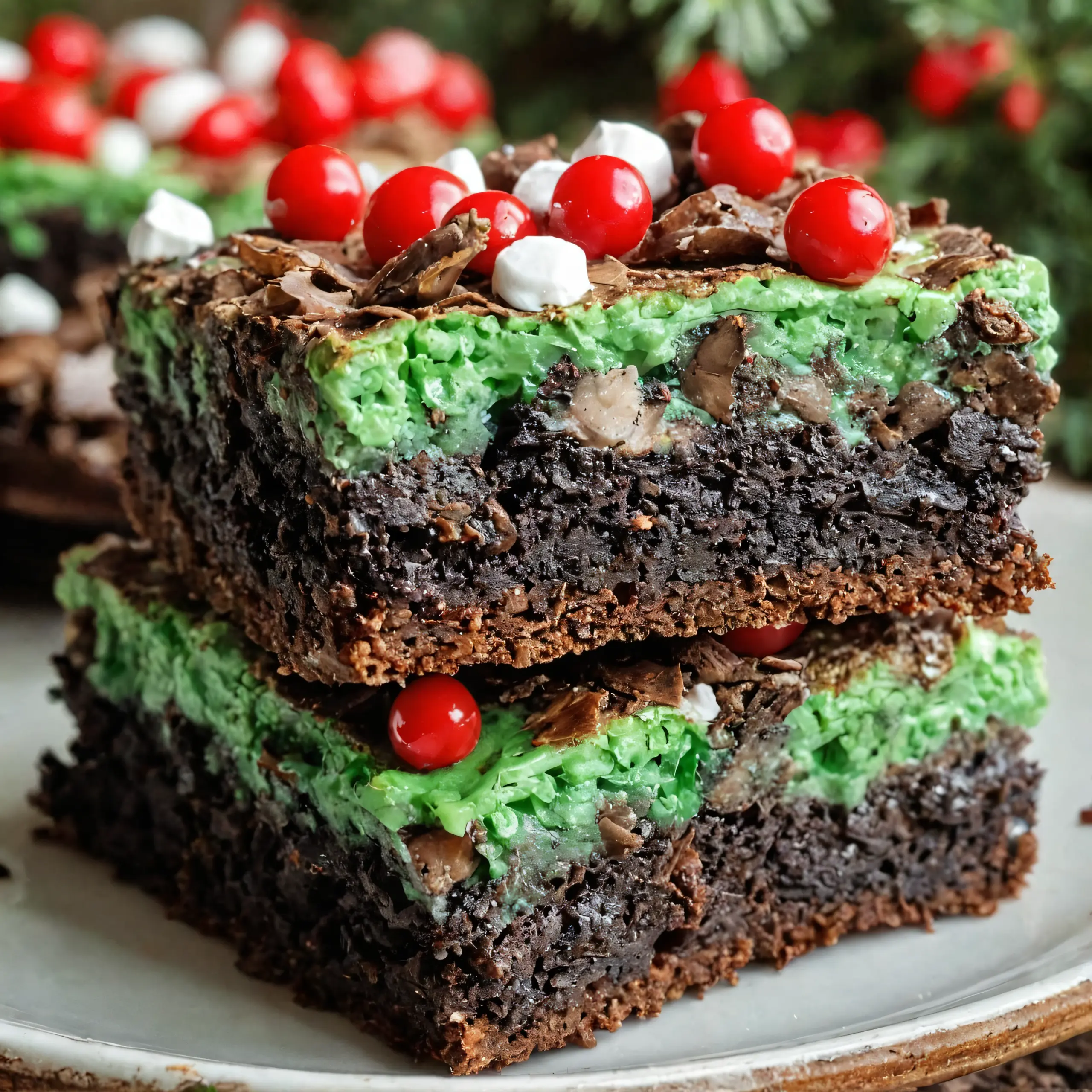 Festive Grinch Brownies in Green Chocolate