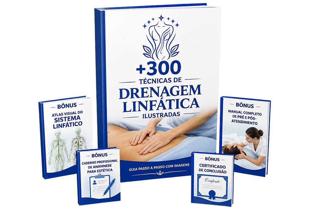 Mockup do eBook +300 Técnicas de Drenagem Linfática Ilustradas