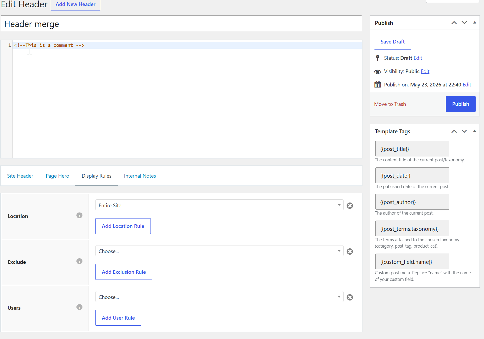 Header merge location