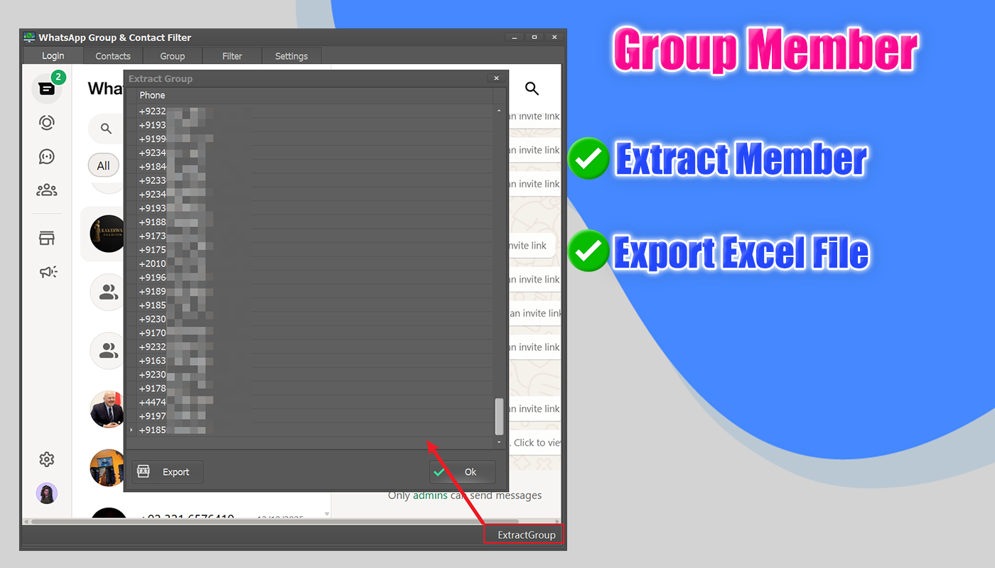 WhatsApp Contact & Group Extractor + Number Filter