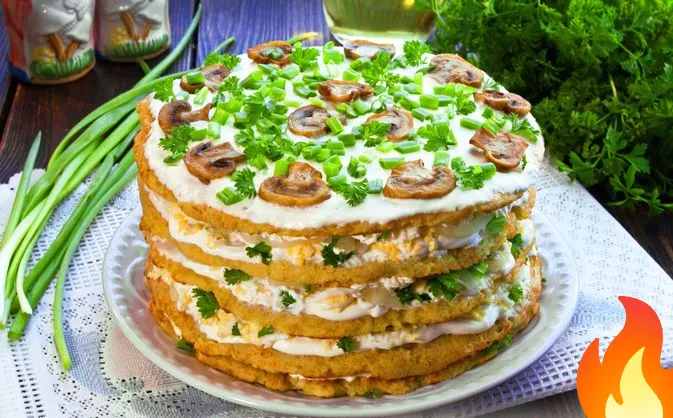 Фото Закусочный картофельный торт с плавленым сыром и яйцами