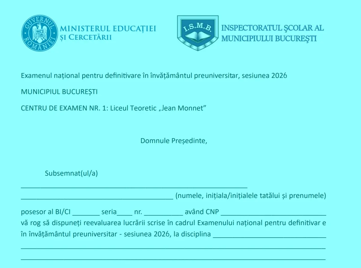 Definitivat 2026: Model de contestație pentru profesori, cu copie de buletin obligatorie