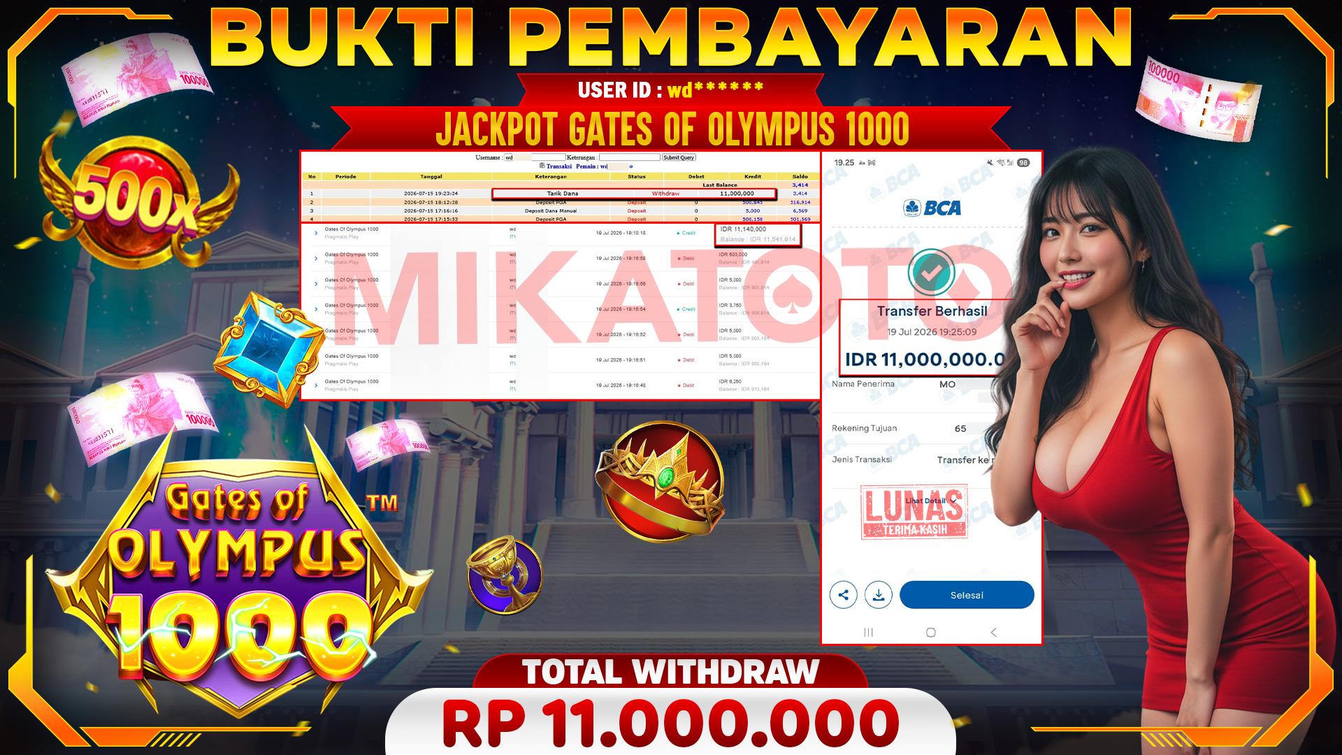 🏆 SELAMAT KEPADA PEMENANG JACKPOT DI Gates Of Olympus 1000 - Pragmatic Play 11,000,000🏆