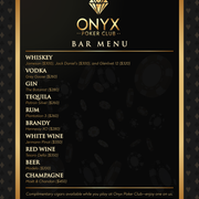 Onyx Poker Club Menu