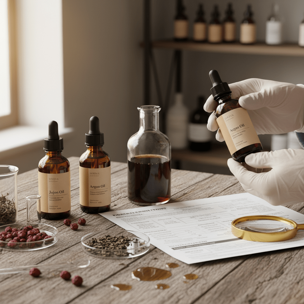 Premium wellness bottles with lab testing sheet and carrier oil