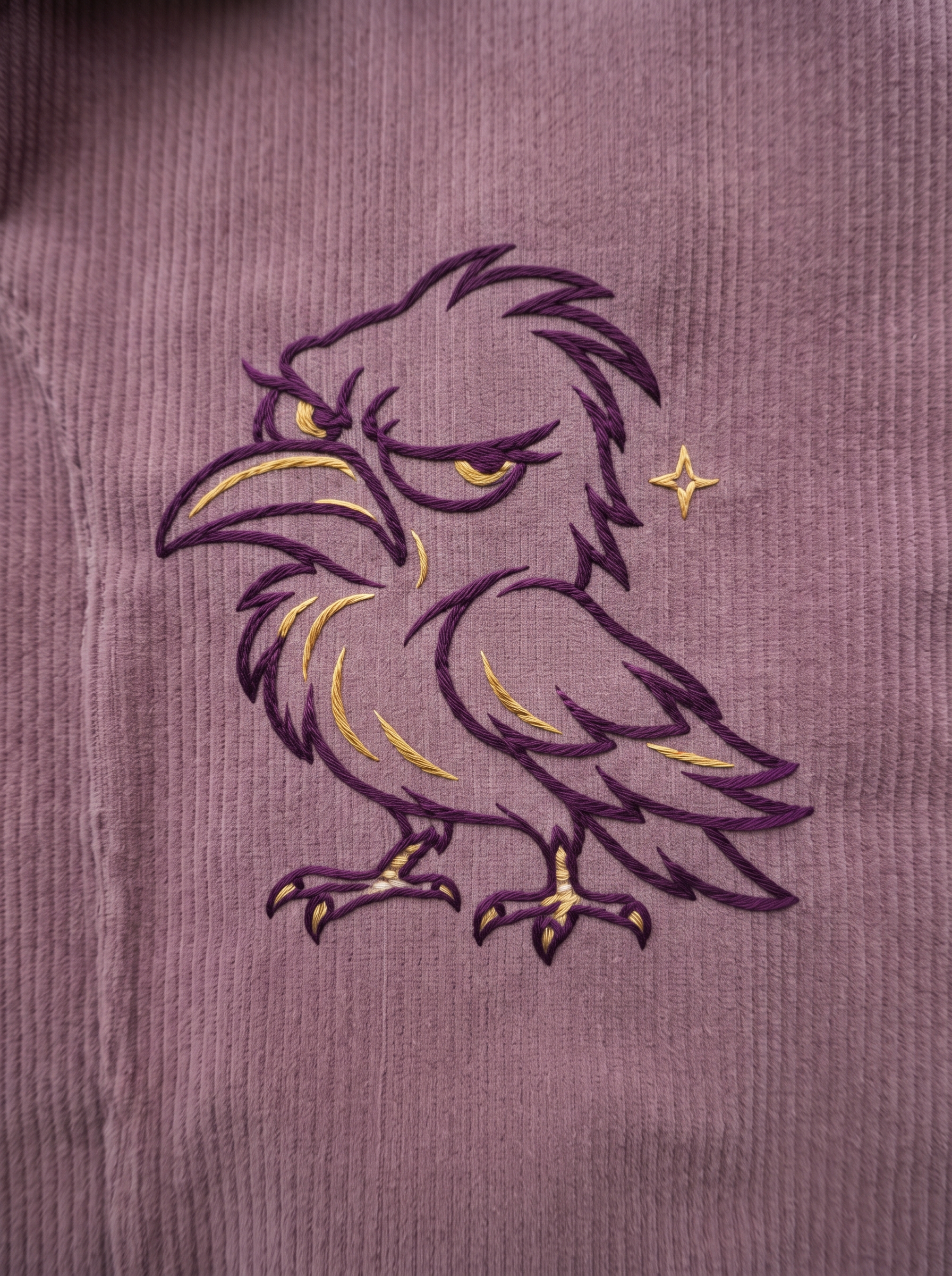 Grumpy Crow & Stars embroidery design shown on a chosen surface