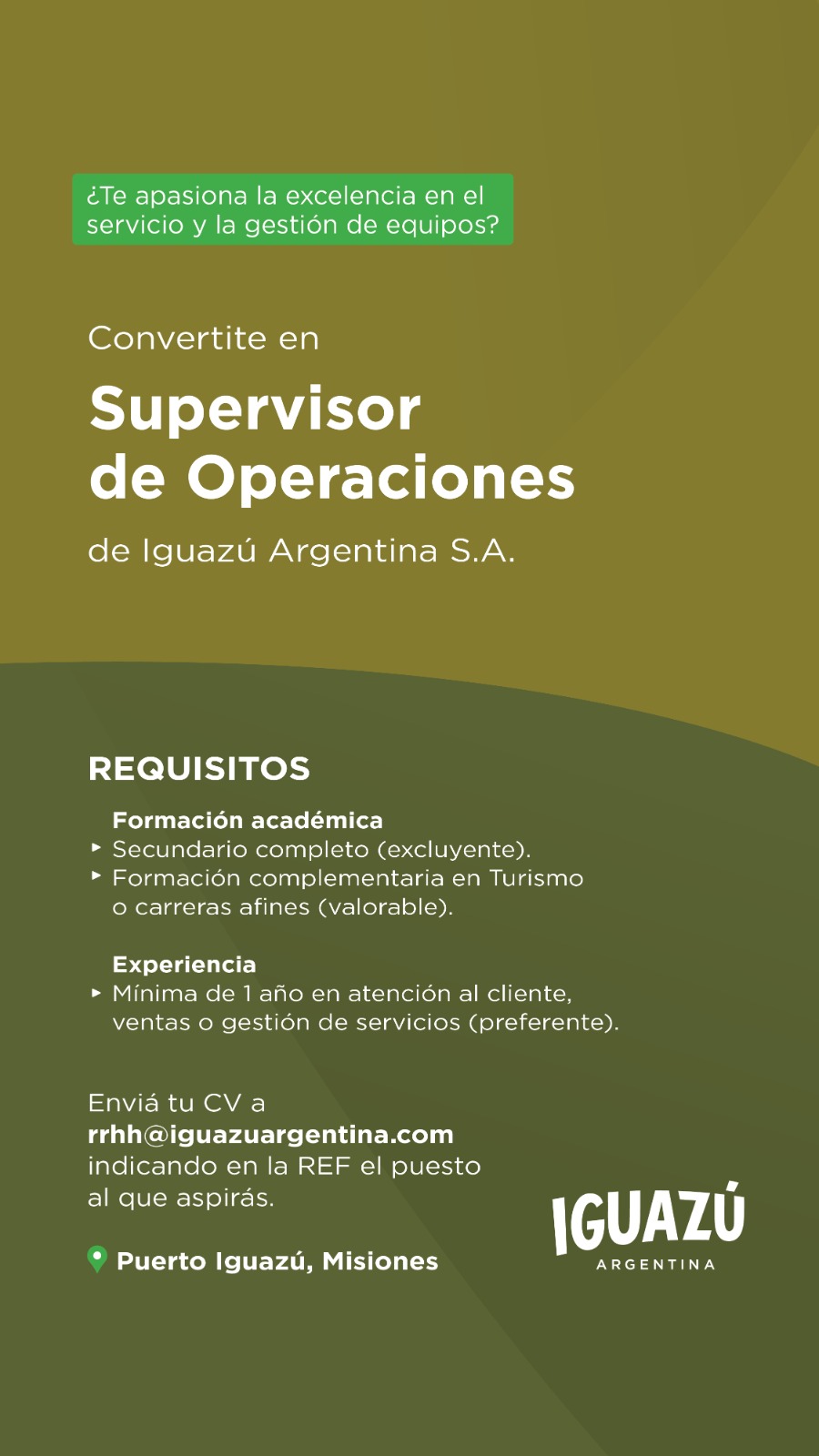 Se Busca Supervisor de Operaciones en Puerto Iguazú
