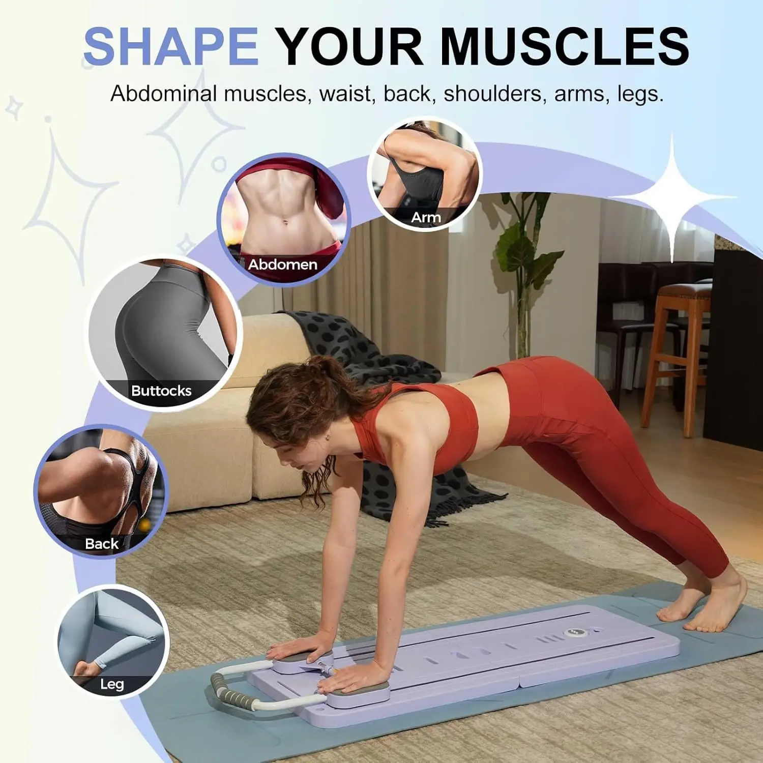 MultiFunctional Pilates Board Abs Abdominal Exercise Board Fitness Resistance Bands Rebound Leg Arm Back Train For Home Office view 4
