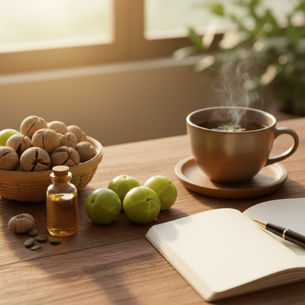 Amla ingredients on a wellness desk