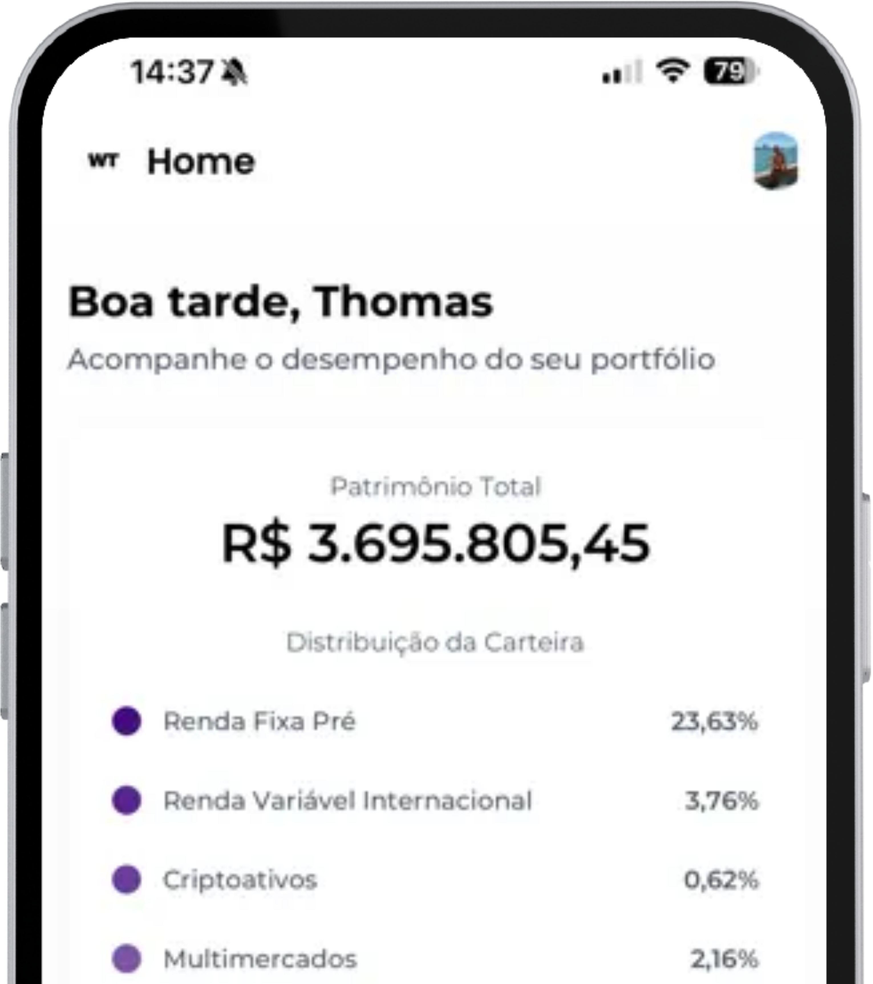 Tela do aplicativo Investor Pro com investimentos consolidados