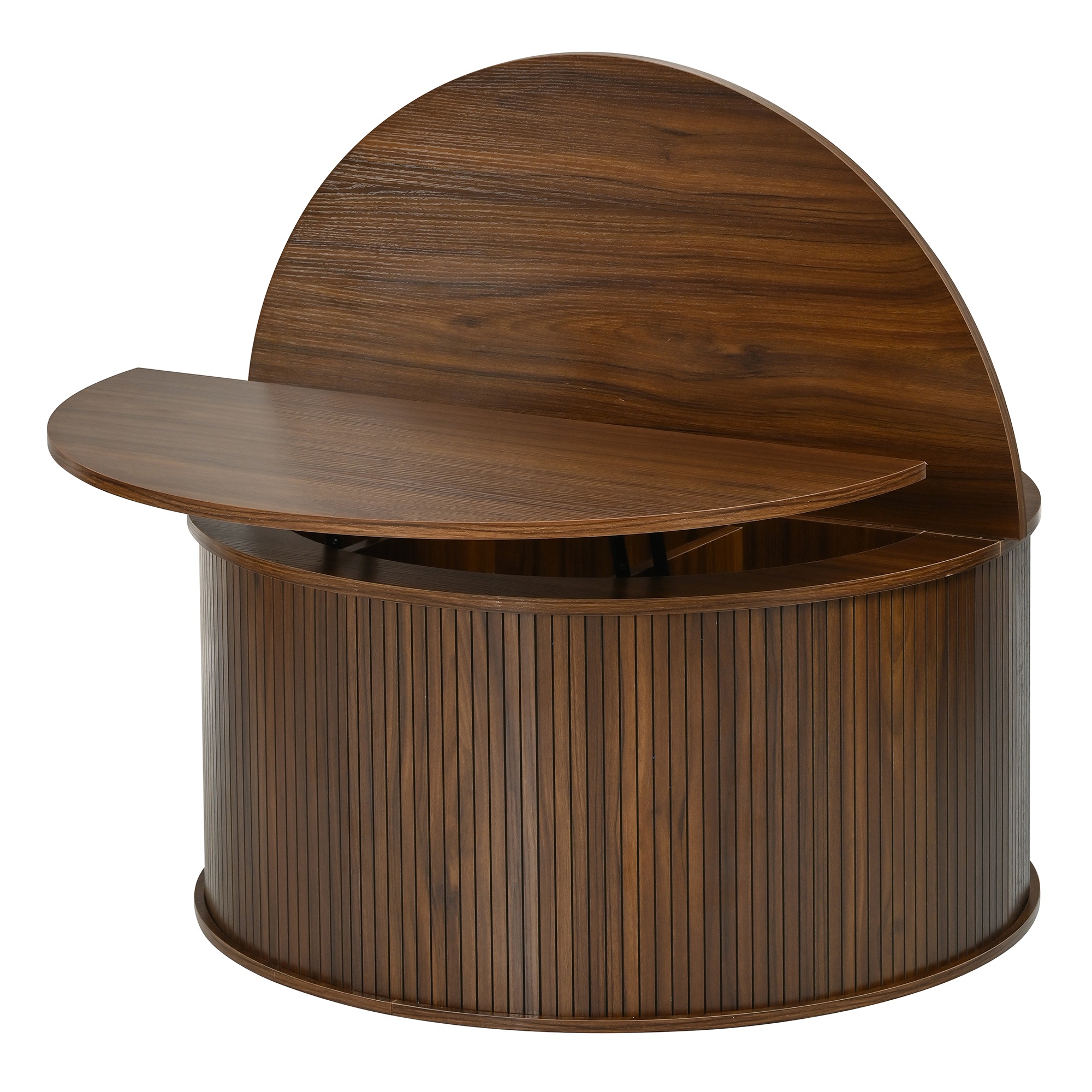 Table Basse Noyer, Rangement, Étagères Réglables, Plan Relevable, Design Moderne, Angles Arrondis - Panneau composite de fibres de bois à densité - 88x88x53.5cm - Salon 5