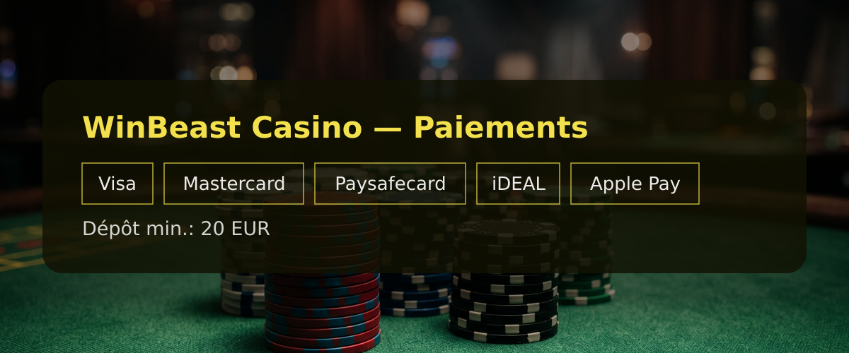 WinBeast Casino — Paiements: Visa, Mastercard, Paysafecard, iDEAL, Apple Pay