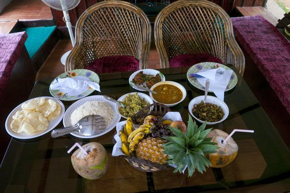 Traditional Kerala backwater dining feast spread