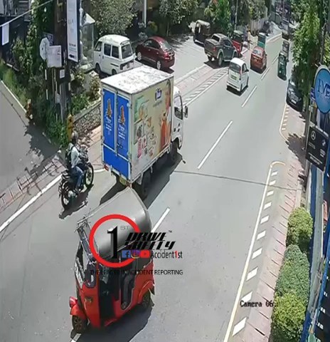 Crazy girl tricycles on the highway; A motorcyclist is in danger