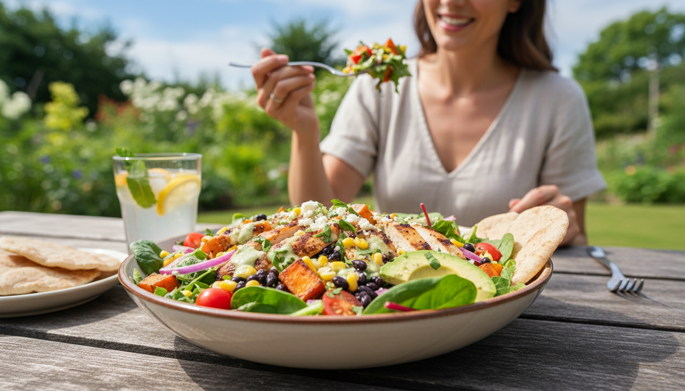Ensaladas completas de verano con pasta, legumbres, quinoa y verduras frescas