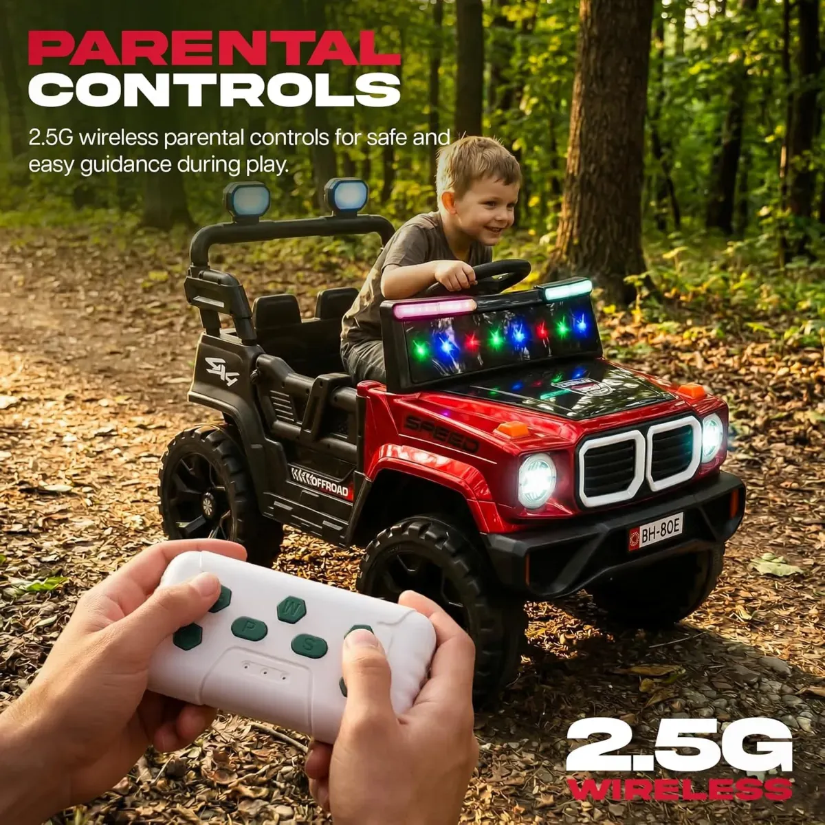 80 E Operated Jeep for Kids with Parental Control | Kids Electric Battery Car with 4x4 Motors, RGB Lights & Music | Rechargeable Electric Ride on Toy Car for Kid 1 to 6 Years photo 2