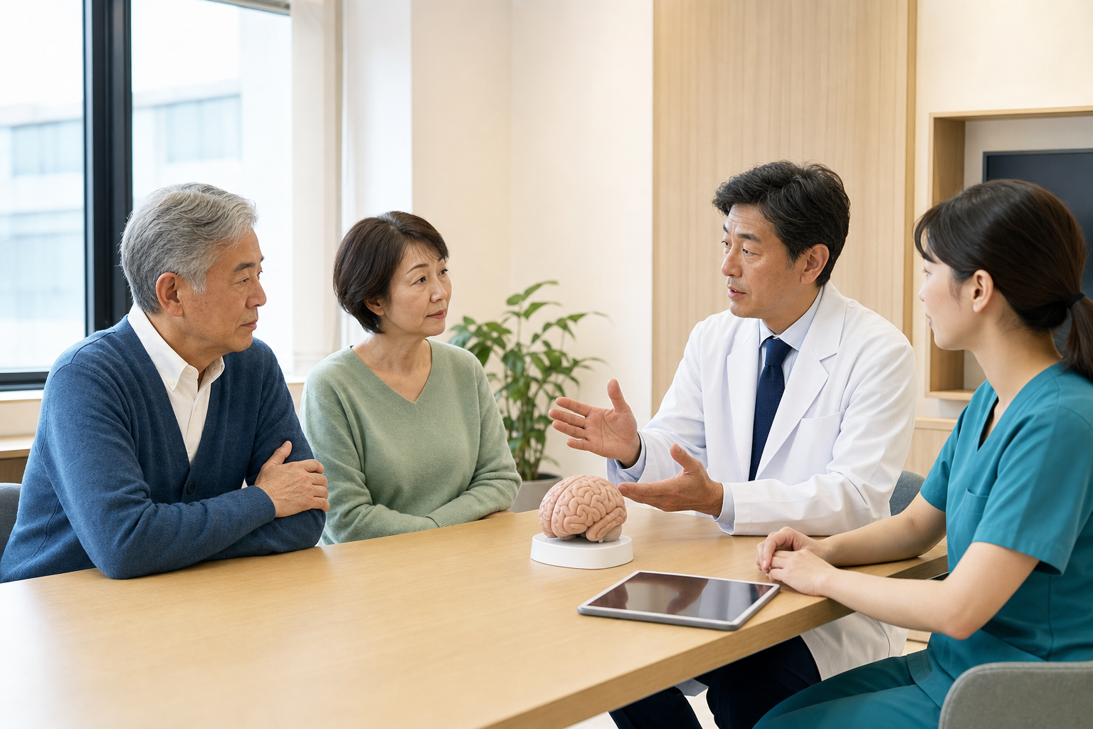脳卒中の再生医療について説明を受ける相談場面