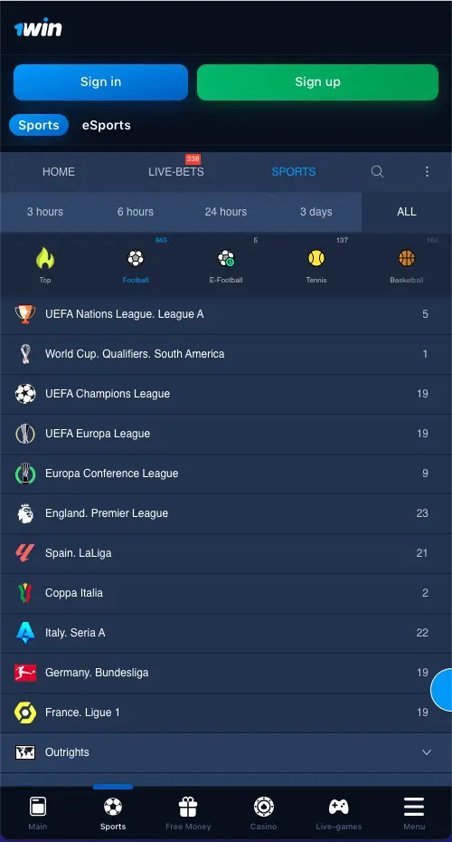 1win App Interface