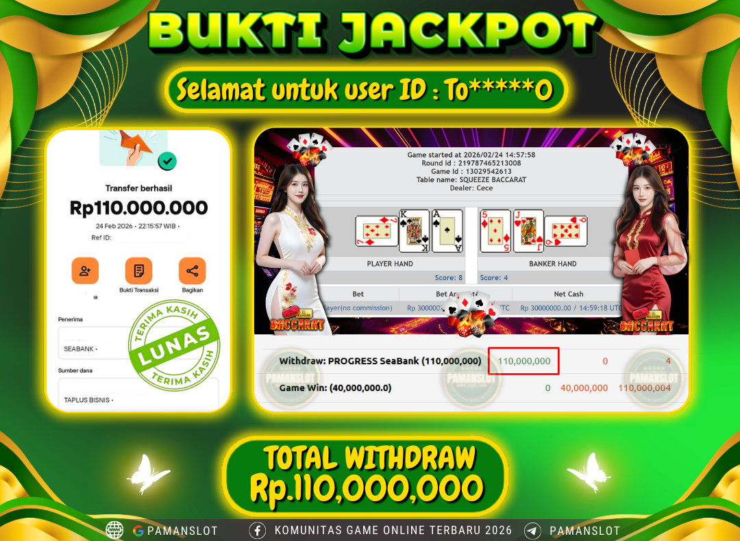 PAMANSLOT JACKPOT Game Live Games PP-Baccarat Rp.110,000,000- LUNAS
