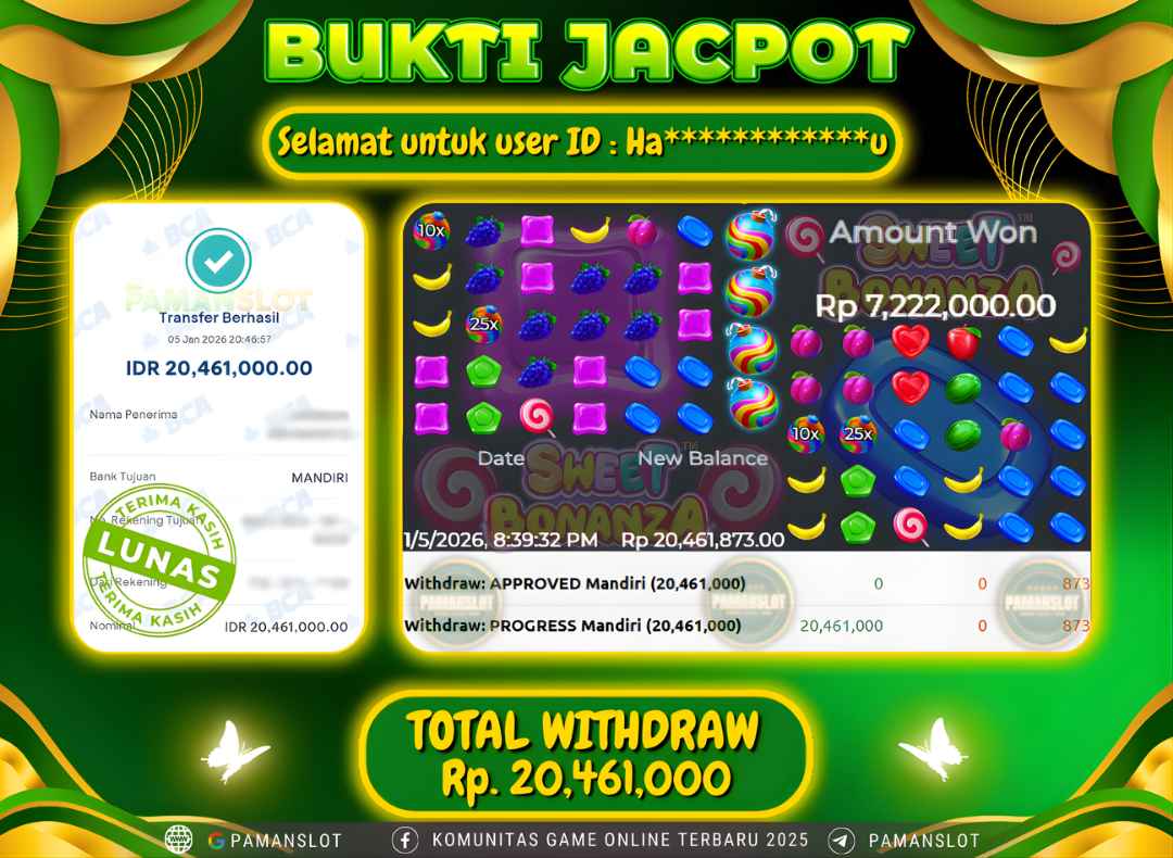 PAMANSLOT JACKPOT Game PP - Sweet Bonanza Rp.20,461,000- LUNAS