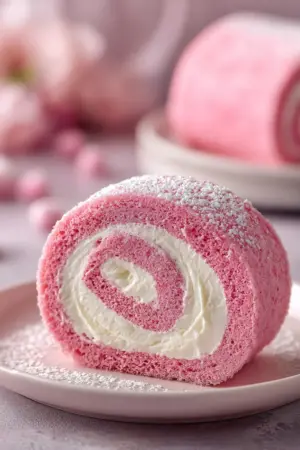 Pink Velvet Cake Roll with Cream Cheese Filling